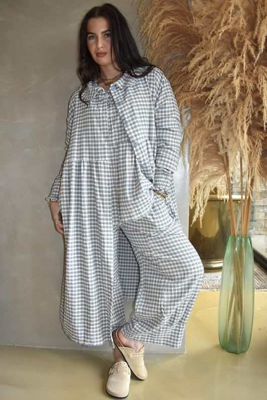 Annie Gingham Peter Pan Frock Coat Denim